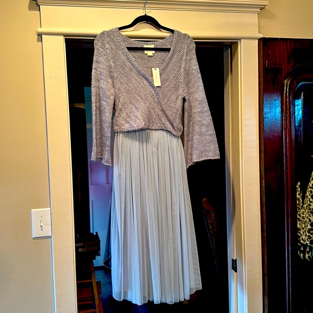 Maeve Brand dress! Sweater top over dress with sheer bottom. Slip attached
